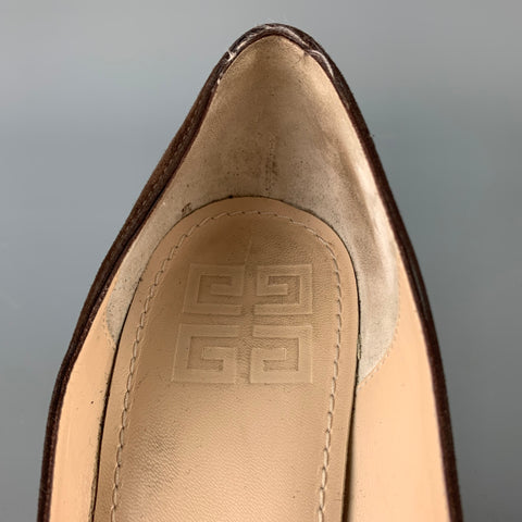 GIVENCHY Talla 9.5 Zapatos de tacón cruzados de ante marrón y coñac