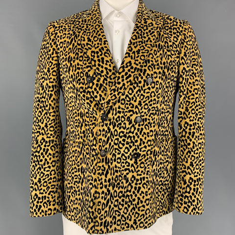 NOAH Size 40 Tan Black Animal Print Cotton Peak Lapel Sport Coat