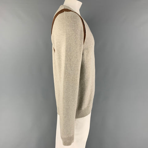 ALEXANDER MCQUEEN Size XL Grey Brown Knit Wool V-Neck Sweater