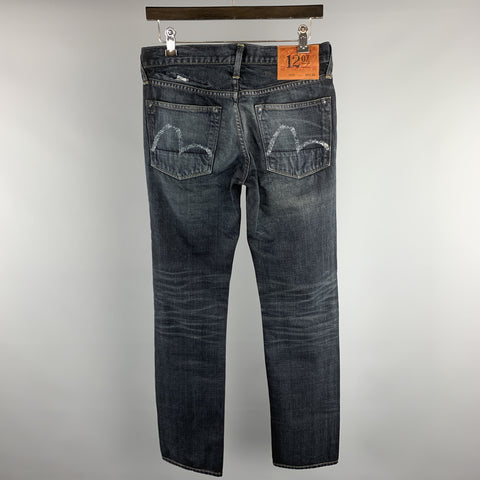 EVISU Size 30 Black Washed Cotton Button Fly Jeans