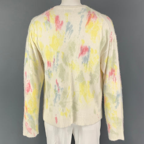 JOHN ELLIOTT Size XL Off White Yellow Painted Angora  Nylon Crew-Neck Sweater