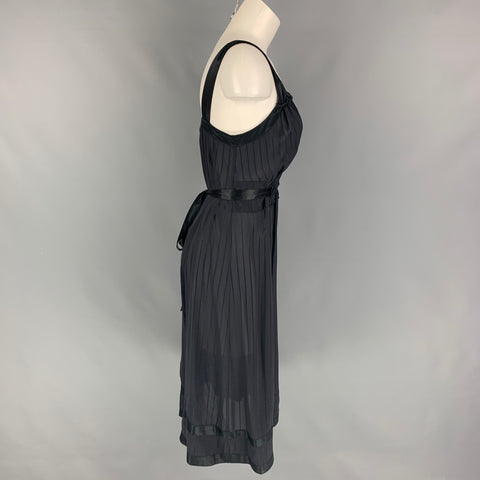 MARC by MARC JACOBS Vestido con cinturón a rayas de seda negro talla 6