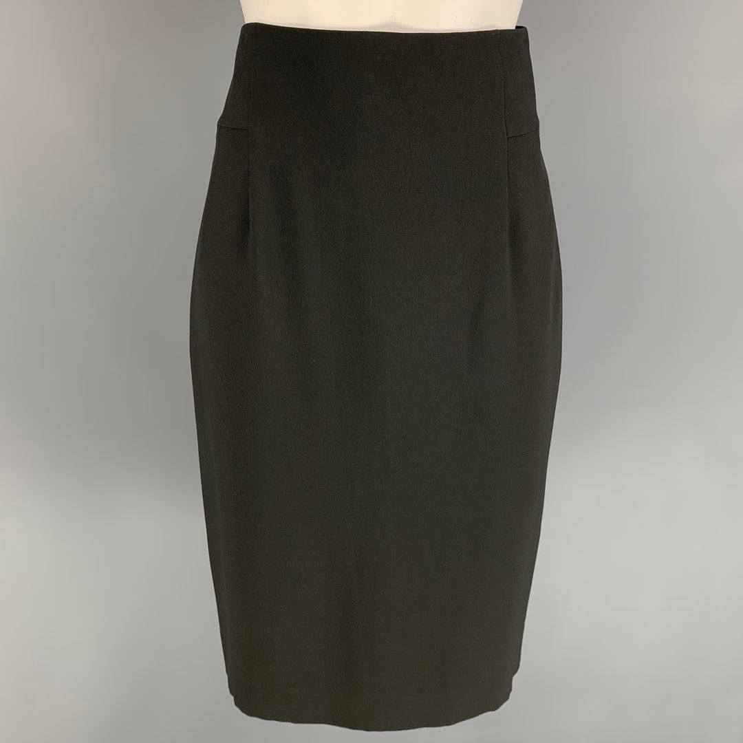 AKRIS Size 6 Charcoal Acetate / Viscose Pencil Mid-Calf Skirt