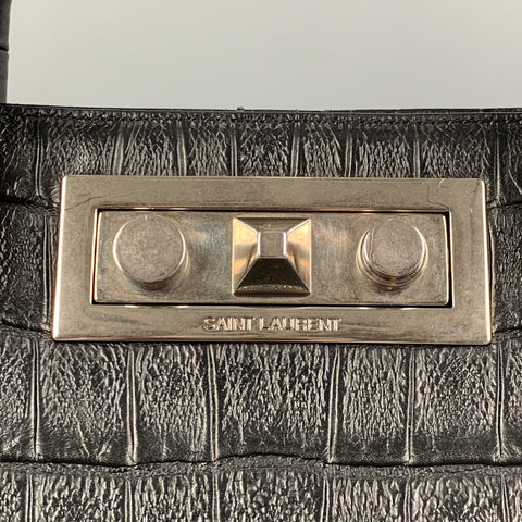 SAINT LAURENT Black Embossed Alligator Tote Handbag