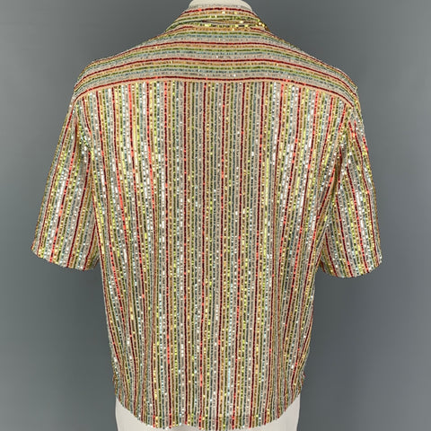 PALM ANGELS Size XL Multi-Color Sequined Camp Short Sleeve Shirt