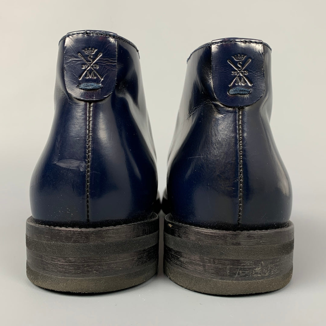 SUTOR MANTELLASSI Size 7.5 Navy Patent Leather Ankle Lace Up Shoes