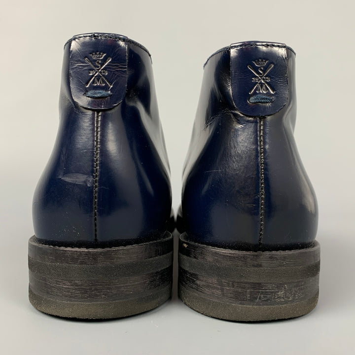 SUTOR MANTELLASSI Size 7.5 Navy Patent Leather Ankle Lace Up Shoes