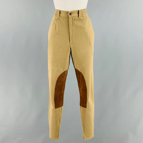 RALPH LAUREN Taille 10 Pantalon décontracté en coton Lycra Patchwork en daim marron kaki