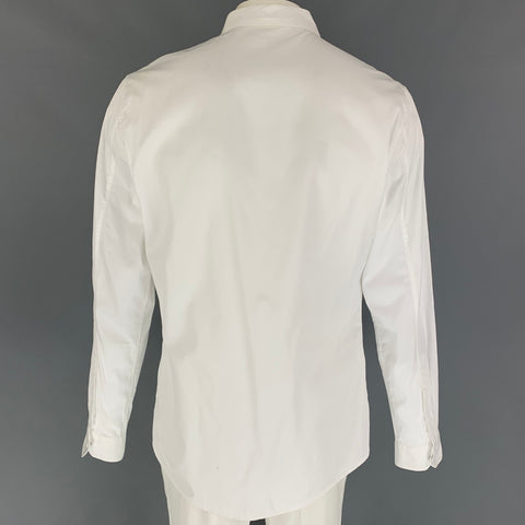 ROBERTO CAVALLI Size L White Embroidery Cotton Hidden Placket Long Sleeve Shirt