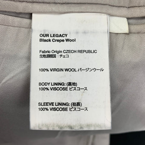 OUR LEGACY Manteau de sport à revers cranté en laine vierge noire taille 44