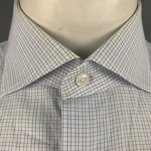 ERMENEGILDO ZEGNA Talla L Camisa Manga Larga Algodón Cuadros Azul Claro