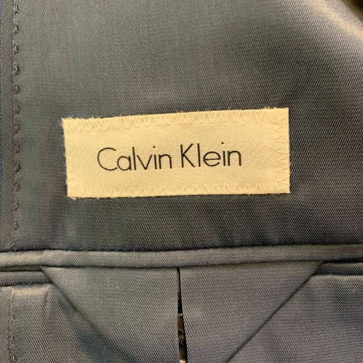 CALVIN KLEIN Size 38 Blue Solid Wool Notch Lapel Suit