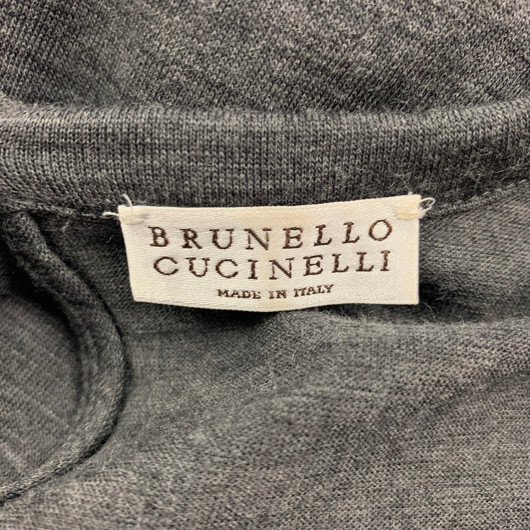 BRUNELLO CUCINELLI Size M Grey Wool Two Tone Short Sleeve Dress