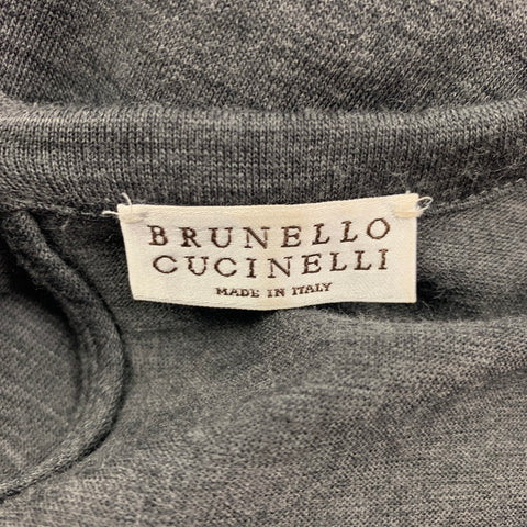 BRUNELLO CUCINELLI Taille M Robe à manches courtes en laine grise bicolore