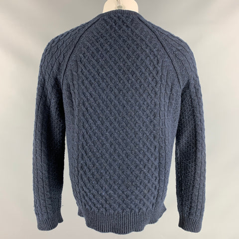 VINCE Size M Navy Textured Wool &  Cashmere Fisherman Sweater