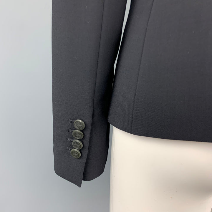 GIORGIO ARMANI Size 0 Black Wool Double Breasted Peak Lapel Jacket