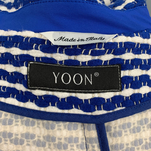 YOON Size 42 White & Blue Woven Single Breasted Sport Coat