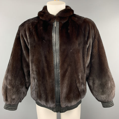 NEIMAN MARCUS Size M Brown Fur & Black  Leather Reversible Jacket
