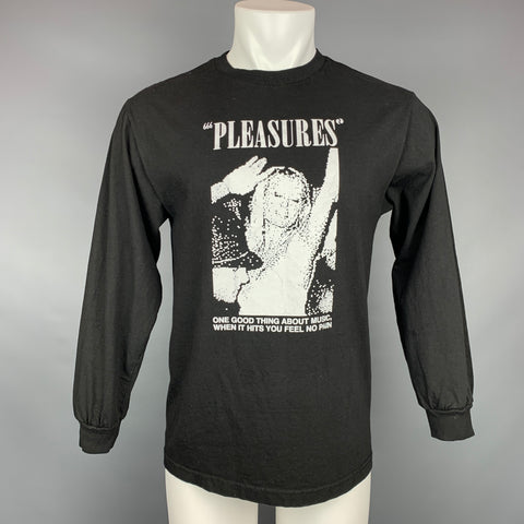PLEASURES Taille M T-shirt à manches longues en coton graphique noir