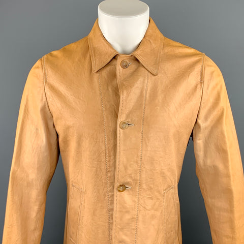JIL SANDER Size 40 Tan Distressed Leather Drawstring Jacket