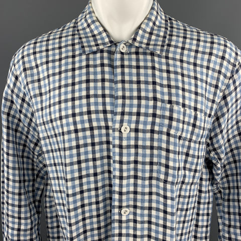 OUR LEGACY Size 40 White & Blue Checkered Plaid Cotton Oversized Shirt