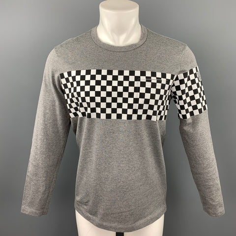 NICK WOOSTER x PAUL & SHARK Size M Grey Checkered Cotton Crew-Neck Long Sleeve T-shirt