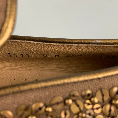 DONALD J PLINER Size 9 Gold Brown Beaded Leather Slip On Loafers