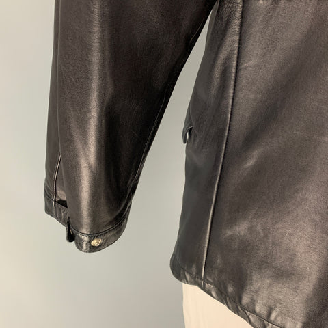 RALPH LAUREN Purple Label Size L Black Leather Nautical Coat