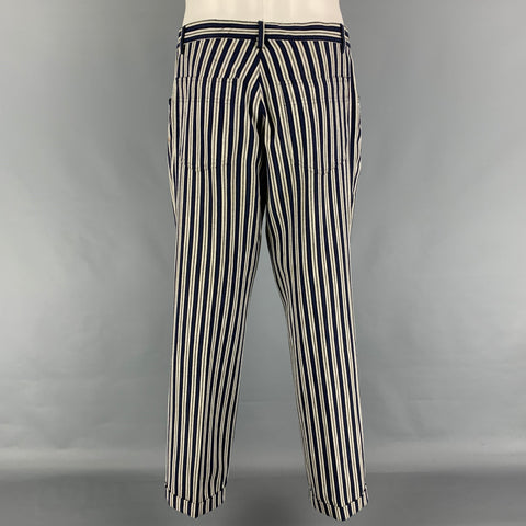 KENZO Size M Blue White Black Stripe Cotton Single Breasted Suit
