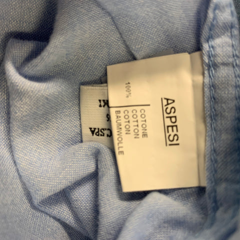 ASPESI Camisa de manga larga con botones de algodón liso azul claro talla XL
