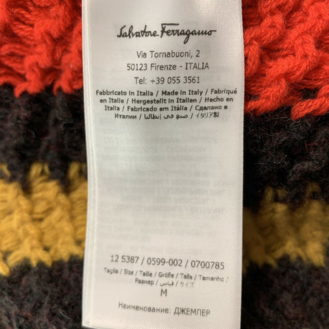 SALVATORE FERRAGAMO Size L Brown Orange Stripe Cashmere Wool Sweater