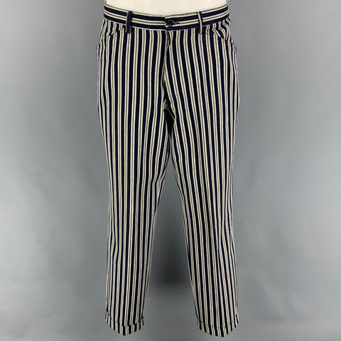 KENZO Size M Blue White Black Stripe Cotton Single Breasted Suit