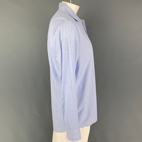 ETRO Size 42 Light Blue White Textured Cotton Button Down Long Sleeve Shirt