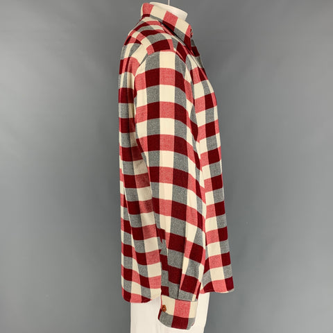 PAUL SMITH Size L Beige Burgundy Checkered Cotton Long Sleeve Shirt