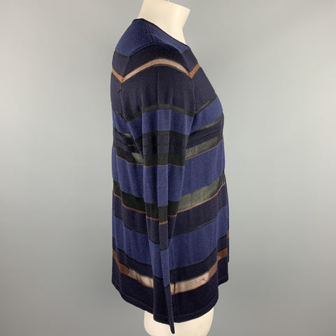 JAEGER Size L Navy & Black Stripe Wool Blend Crew-Neck Pullover
