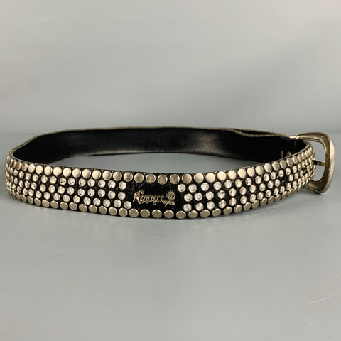 KIPPYS Size 30 Black Silver Studded Leather Rhinestones Belt