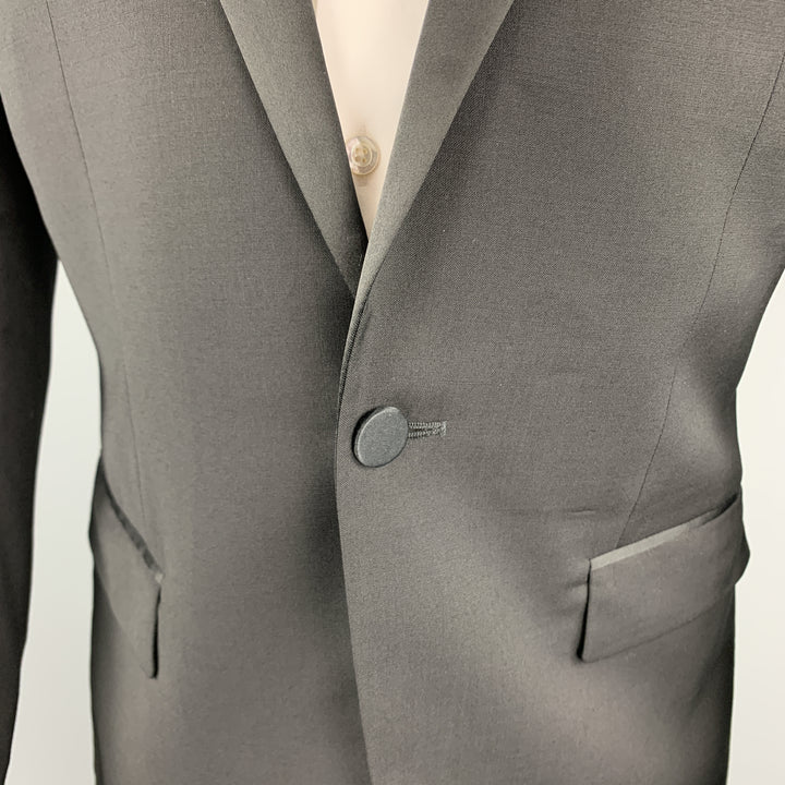 J. LINDEBERG Size 36 Black Wool Satin Peak Lapel Tuxedo Suit