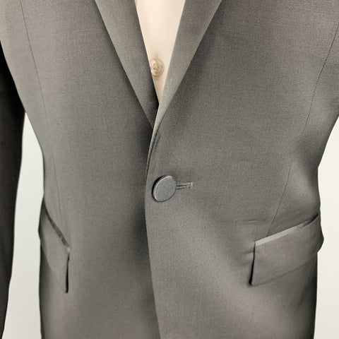 J. LINDEBERG Size 36 Black Wool Satin Peak Lapel Tuxedo Suit
