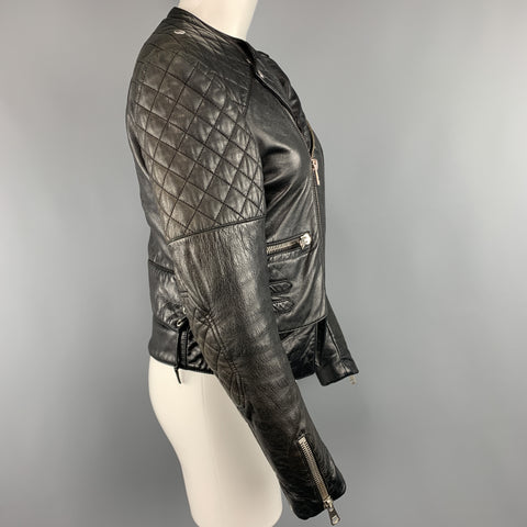 BALENCIAGA Size 8 Black Quilted Leather Biker Moto Jacket