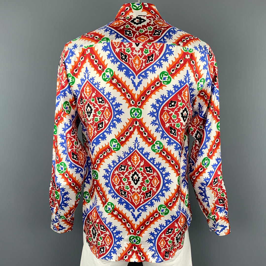PRADA x HOLLIDAY BROWN Talla L Camisa de manga larga con botones de seda abstracta multicolor