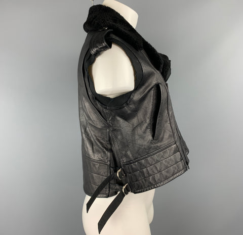 YOHJI YAMAMOTO Size M Black Leather Solid Sheep Skin Biker Vest (Outerwear)