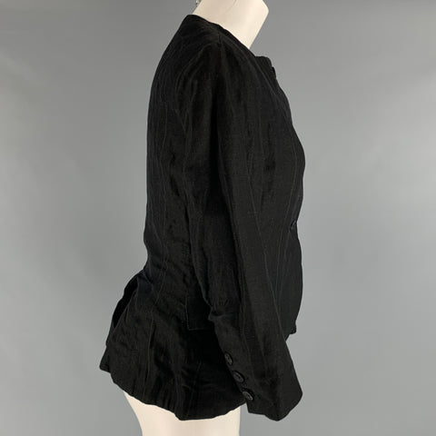 PAUL HARNDEN Size M Black Wool Linen Collarless  Blazer