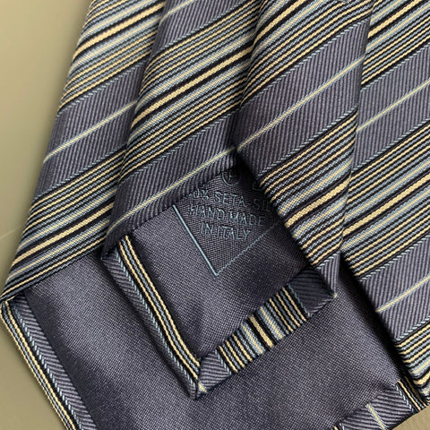 BRIONI Light Blue & Cream Stripe Silk Tie