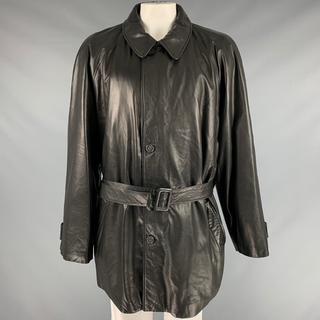 BALLY Taille 48 Manteau zippé en cuir noir avec boutons