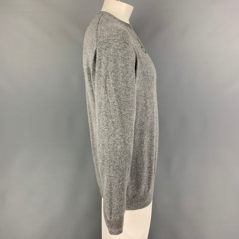 LINGUA FRANCA Size L Grey Green Embroidery Cashmere Crew-Neck Pullover