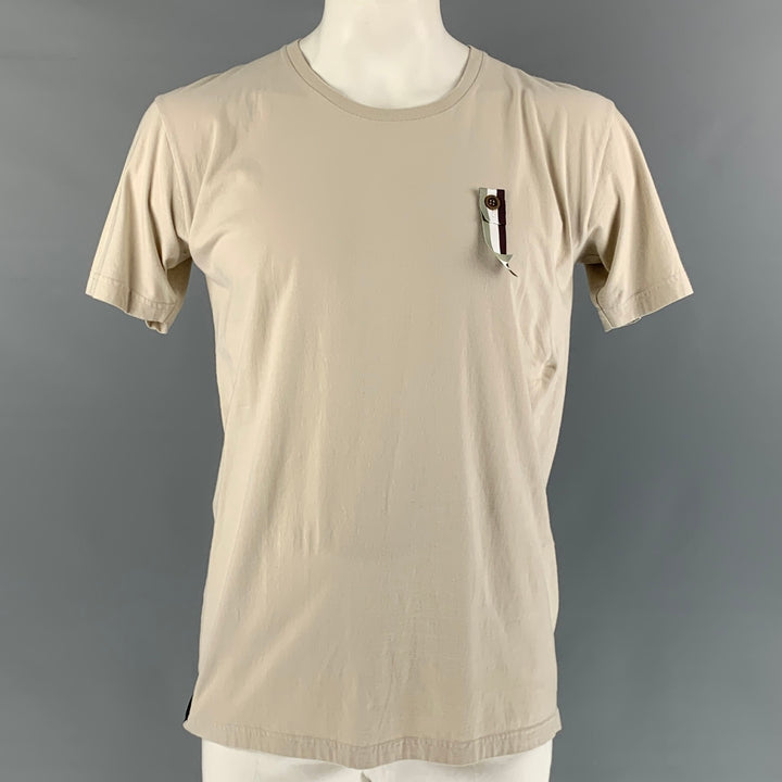 NICE COLLECTIVE Size L Beige Graphic Cotton Crew-Neck T-shirt