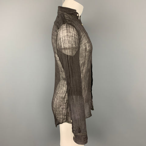 RALPH LAUREN Black Label Size S Black Contrast Stitch Linen Button Up Long Sleeve Shirt