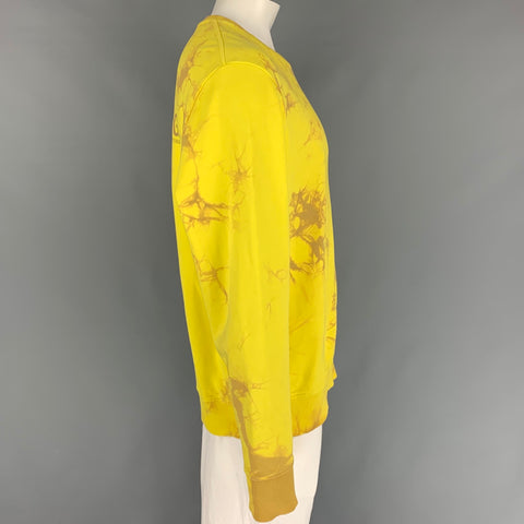 HELMUT LANG Taille XXL Sweat-shirt à col rond en coton tie-dye marron jaune