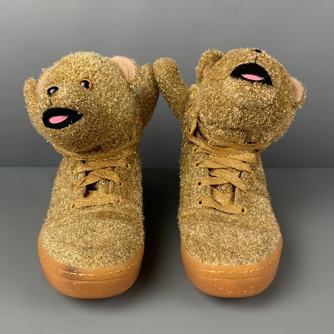 JEREMY SCOTT x ADIDAS Size 11 Tinsel Gold Metallic High Top Bear Sneakers
