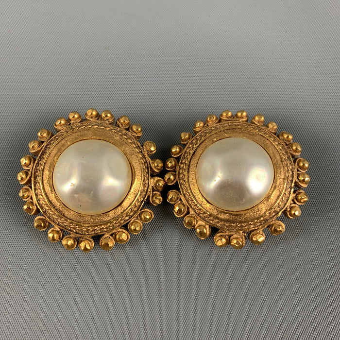 Vintage 1980's CHANEL Gold Faux Pearl Clip-On Earrings